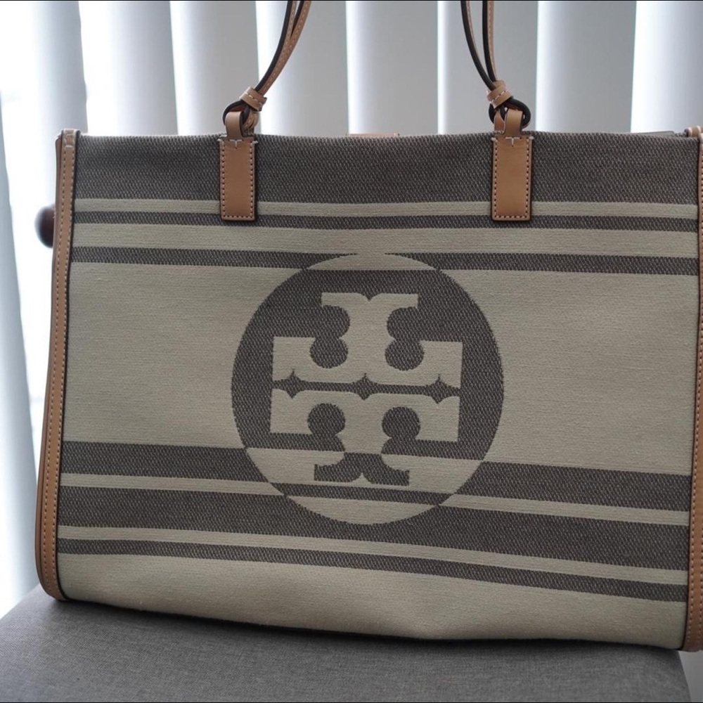Tory Burch Gray and Tan Tote Bag